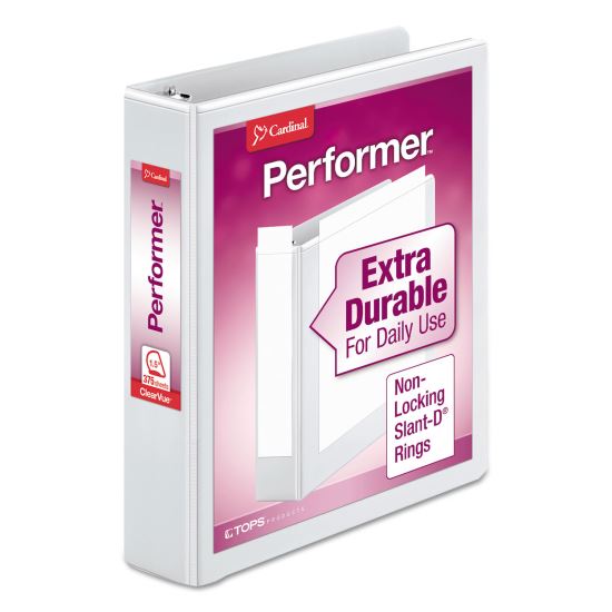 Performer ClearVue Slant-D Ring Binder, 3 Rings, 1.5" Capacity, 11 x 8.5, White1