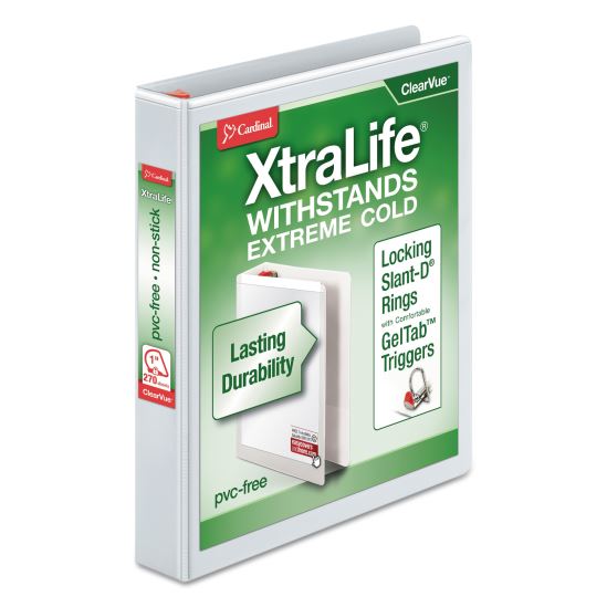 XtraLife ClearVue Non-Stick Locking Slant-D Ring Binder, 3 Rings, 1" Capacity, 11 x 8.5, White1