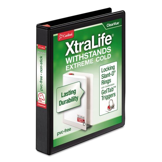 XtraLife ClearVue Non-Stick Locking Slant-D Ring Binder, 3 Rings, 1" Capacity, 11 x 8.5, Black1