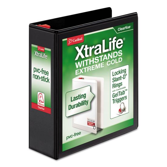 XtraLife ClearVue Non-Stick Locking Slant-D Ring Binder, 3 Rings, 3" Capacity, 11 x 8.5, Black1