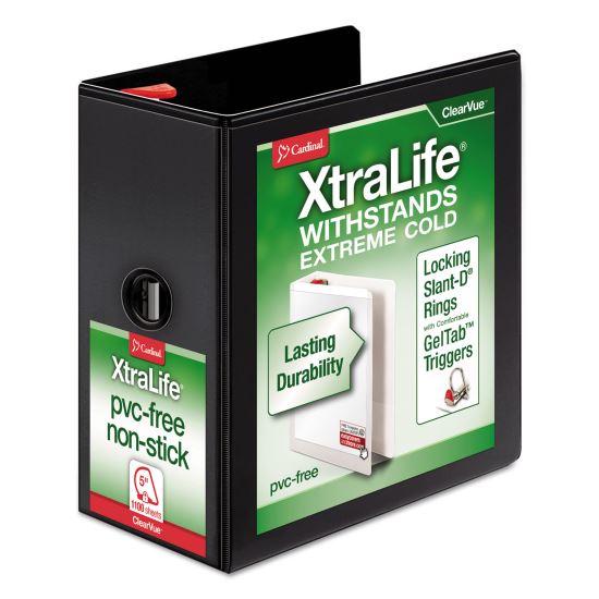 XtraLife ClearVue Non-Stick Locking Slant-D Ring Binder, 3 Rings, 5" Capacity, 11 x 8.5, Black1