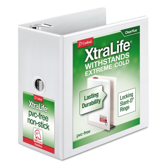 XtraLife ClearVue Non-Stick Locking Slant-D Ring Binder, 3 Rings, 6" Capacity, 11 x 8.5, White1