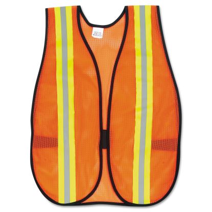 Orange Safety Vest, 2" Reflective Strips, Polyester, Side Straps, One Size Fits All, Bright Orange1