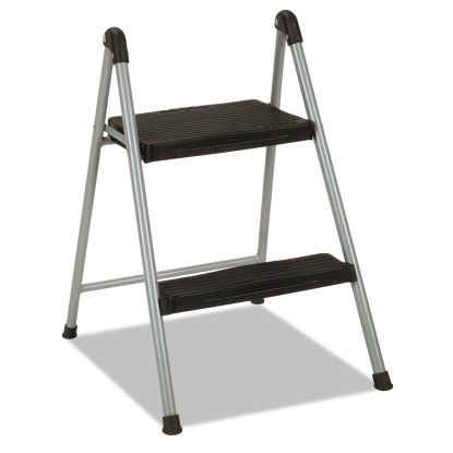 Folding Step Stool, 2-Step, 200 lb Capacity, 16.9" Working Height, Platinum/Black1