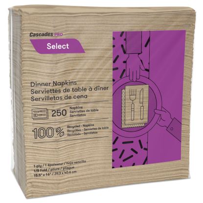 Select Dinner Napkins, 1-Ply, 16 x 15.5, Natural, 250/Pack, 12 Packs/Carton1