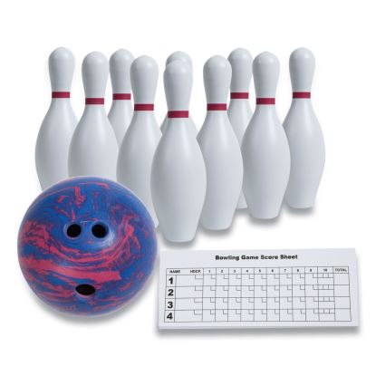 Bowling Set, Plastic/Rubber, White, 10 Bowling Pins, 1 Bowling Ball1