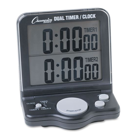 Dual Timer/Clock with Jumbo Display, LCD, 3.5 x 1 x 4.5, Black1