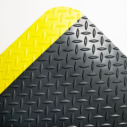 Industrial Deck Plate Anti-Fatigue Mat, Vinyl, 24 x 36, Black/Yellow Border1