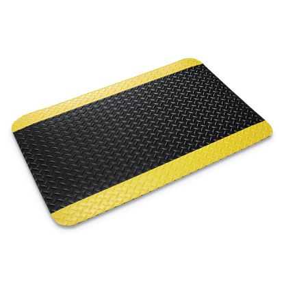 Industrial Deck Plate Anti-Fatigue Mat, Vinyl, 36 x 60, Black/Yellow Border1