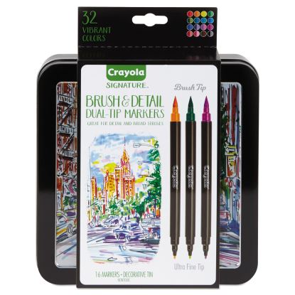Brush and Detail Dual Ended Markers, Extra-Fine Brush/Bullet Tips, Assorted Colors, 16/Set1