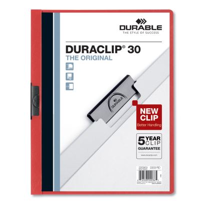 DuraClip Report Cover, Clip Fastener, 8.5 x 11 , Clear/Red, 25/Box1