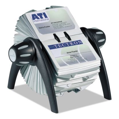 VISIFIX Flip Rotary Business Card File, Holds 400 2.88 x 4.13 Cards, 8.75 x 7.13 x 8.06, Plastic, Black/Silver1