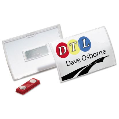 Click-Fold Convex Name Badge Holder, Double Magnets, 3 3/4 x 2 1/4, Clear, 10/Pk1
