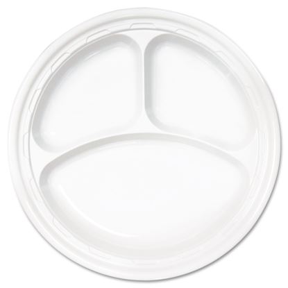 Famous Service Plastic Dinnerware, Plate, 3-Compartment, 10.25" dia, White, 125/Pack, 4 Packs/Carton1