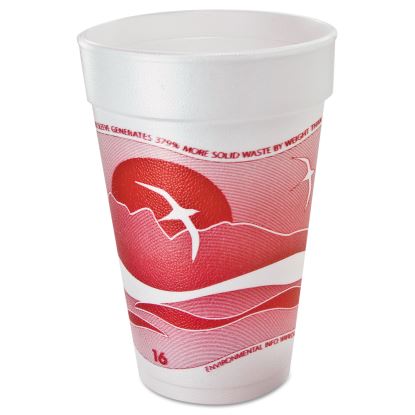 Horizon Hot/Cold Foam Drinking Cups, 16 oz, Printed, Cranberry/White, 25/Bag, 40 Bags/Carton1