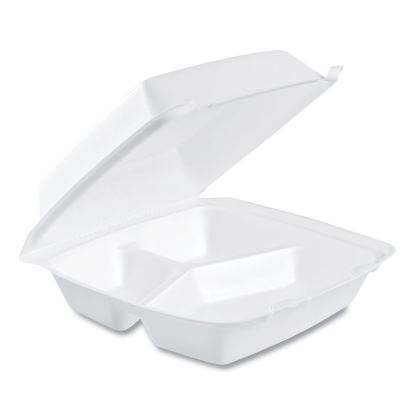 Foam Hinged Lid Containers, 3-Compartment, 8.38 x 7.78 x 3.25, 200/Carton1