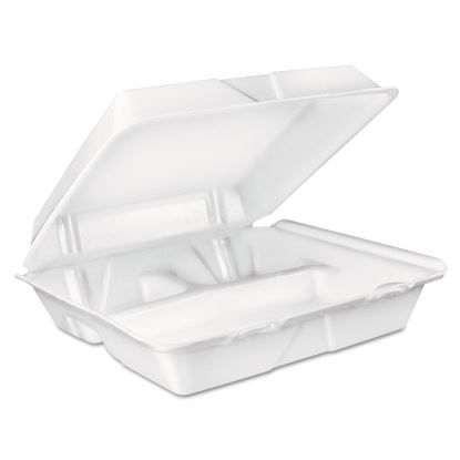 Foam Hinged Lid Container, 3-Compartment, 8 oz, 9 x 9.4 x 3, White, 200/Carton1