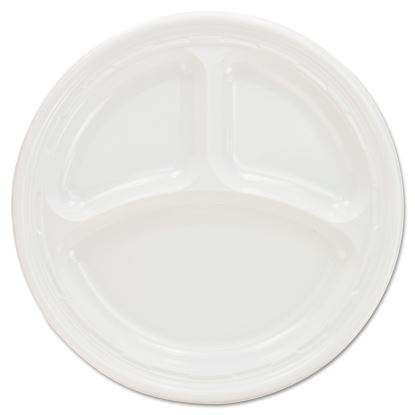 Plastic Plates, 3-Compartment, 9" dia, White, 125/Pack, 4 Packs/Carton1