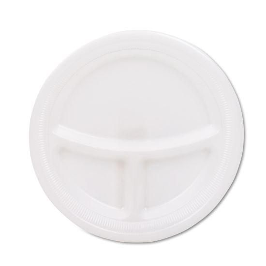 Mediumweight Foam Plates, 3-Compartment, 9" dia, White, 125/Pack1