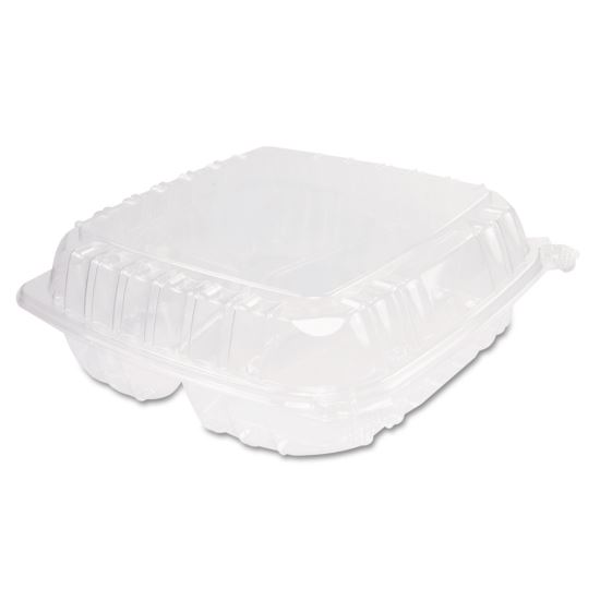 ClearSeal Hinged-Lid Plastic Containers, 3-Compartment, 9.5 x 9 x 3, 100/Bag, 2 Bags/Carton1