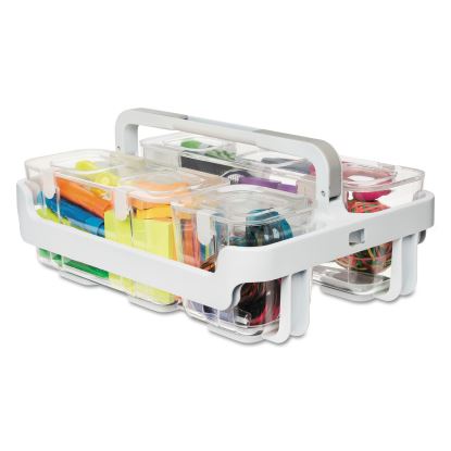 Stackable Caddy Organizer with S, M and L Containers, Plastic, 10.5 x 14 x 6.5, White Caddy/Clear Containers1