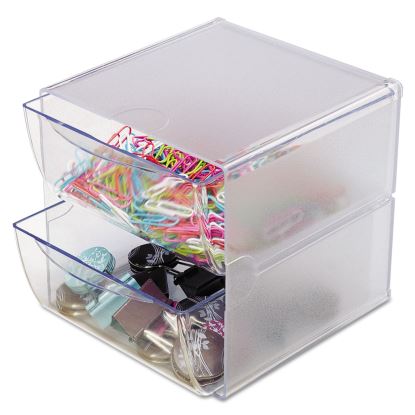 Stackable Cube Organizer, 2 Compartments, 2 Drawers, Plastic, 6 x 7.2 x 6, Clear1