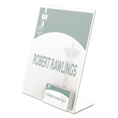 Superior Image Slanted Sign Holder with Business Card Holder, 8.5w x 4.5d x 11h, Clear1