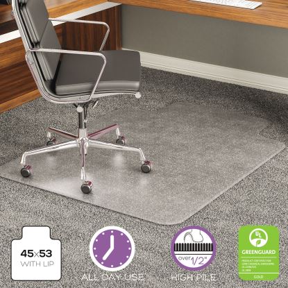 ExecuMat All Day Use Chair Mat for High Pile Carpet, 45 x 53, Wide Lipped, Clear1