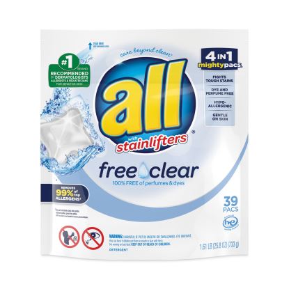 Mighty Pacs Free and Clear Super Concentrated Laundry Detergent, 39/Pack, 6 Packs/Carton1