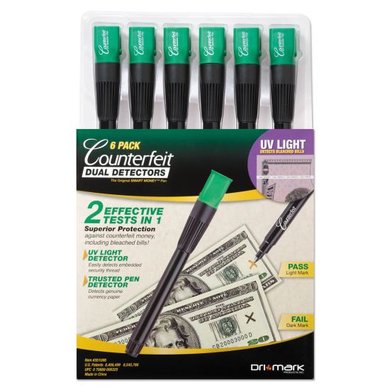 Counterfeit Money Detection System, UV Light; Watermark Detector; Color Change Ink, U.S. Currency, 0.8 x 0.8 x 6, Black/Green1