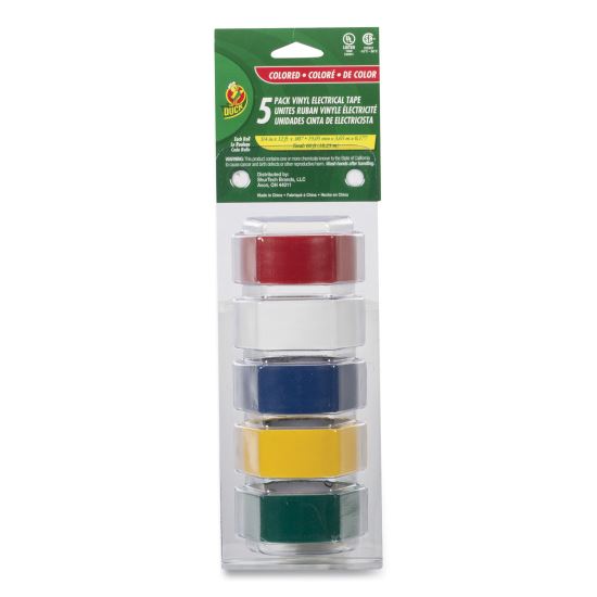 Electrical Tape, 1" Core, 0.75" x 12 ft, Assorted Colors, 5/Pack1