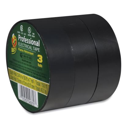 Pro Electrical Tape, 1" Core, 0.75" x 50 ft, Black, 3/Pack1