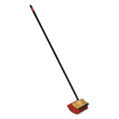 Bi-Level Floor Scrub Brush, Red Polypropylene Bristles, 10" Brush, 54" Black Metal Handle, 6/Carton1