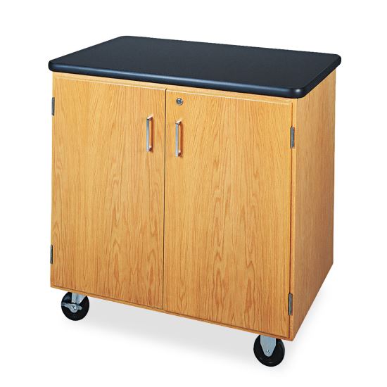 Mobile Storage Cabinet, 36w x 24d x 36h, Black/Oak1