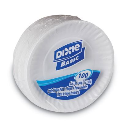 Clay Coated Paper Plates, 6" dia, White, 100/Pack1