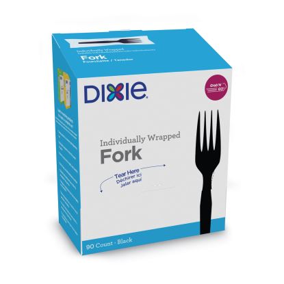 Grab’N Go Wrapped Cutlery, Forks, Black, 90/Box1