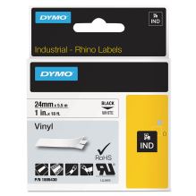 Rhino Permanent Vinyl Industrial Label Tape, 1" x 18 ft, White/Black Print1