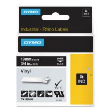 Rhino Permanent Vinyl Industrial Label Tape, 0.75" x 18 ft, Black/White Print1