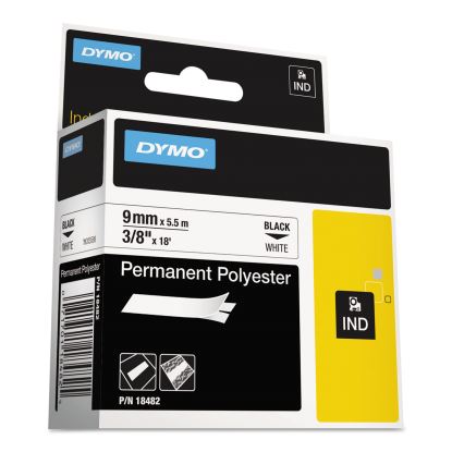 Rhino Permanent Poly Industrial Label Tape, 0.37" x 18 ft, White/Black Print1