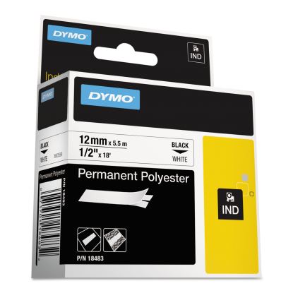 Rhino Permanent Poly Industrial Label Tape, 0.5" x 18 ft, White/Black Print1