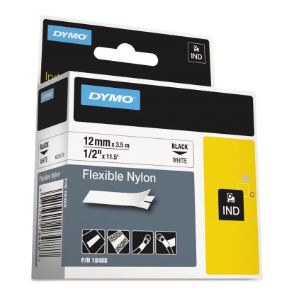 Rhino Flexible Nylon Industrial Label Tape, 0.5" x 11.5 ft, White/Black Print1