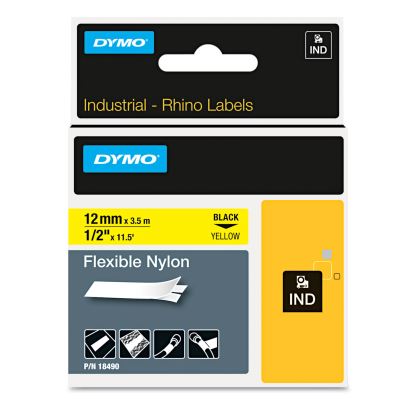 Rhino Flexible Nylon Industrial Label Tape, 0.5" x 11.5 ft, Yellow/Black Print1