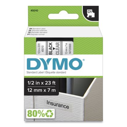 D1 High-Performance Polyester Removable Label Tape, 0.5" x 23 ft, Black on Clear1