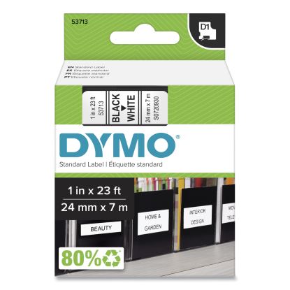 D1 High-Performance Polyester Removable Label Tape, 1" x 23 ft, Black on White1