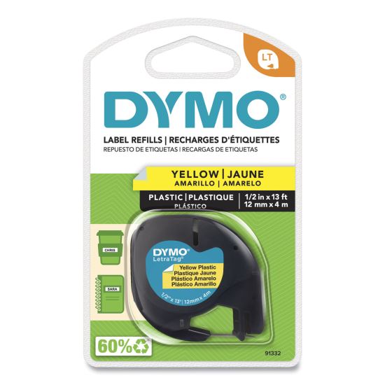 LetraTag Plastic Label Tape Cassette, 0.5" x 13 ft, Yellow1