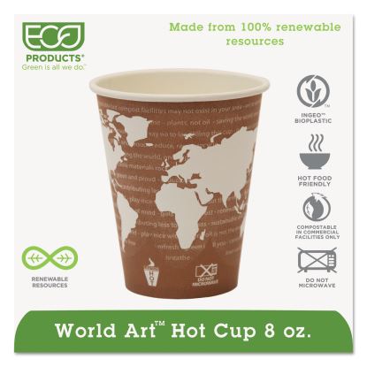 World Art Renewable and Compostable Hot Cups, 8 oz, 50/Pack, 20 Packs/Carton1