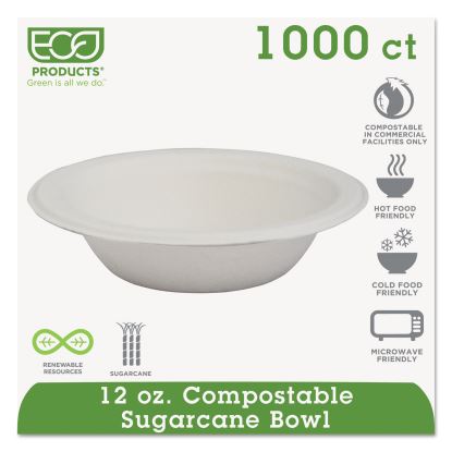 Renewable and Compostable Sugarcane Bowls, 12 oz, Natural White, 50/Pack, 20 Packs/Carton1