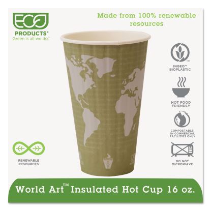 World Art Renewable and Compostable Insulated Hot Cups, PLA, 16 oz, 40/Packs, 15 Packs/Carton1