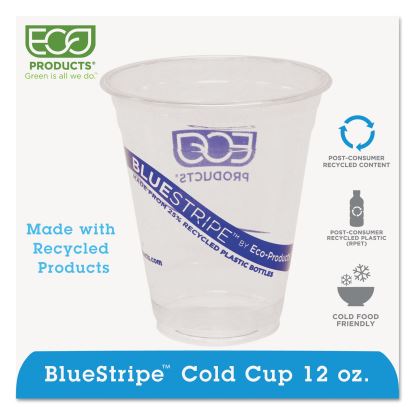 BlueStripe 25% Recycled Content Cold Cups, 12 oz, Clear/Blue, 50/Pack, 20 Packs/Carton1