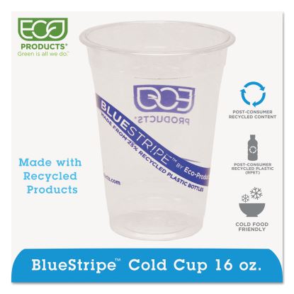 BlueStripe 25% Recycled Content Cold Cups, 16 oz, Clear/Blue, 50/Pack, 20 Packs/Carton1